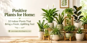 Bright modern home interior decorated with 10 lush indoor plants, creating a fresh and uplifting atmosphere.